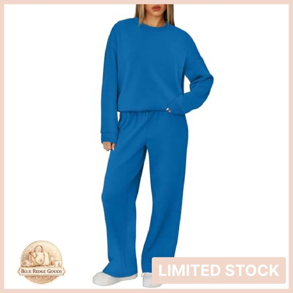 Oversized Crewneck Sweatsuit Lounge Set Soft Lightweight Comfy Fall Fashion - Picture 5 of 8